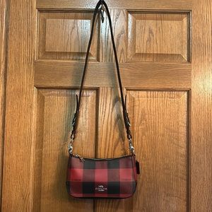 Coach crossbody, plaid, red and black